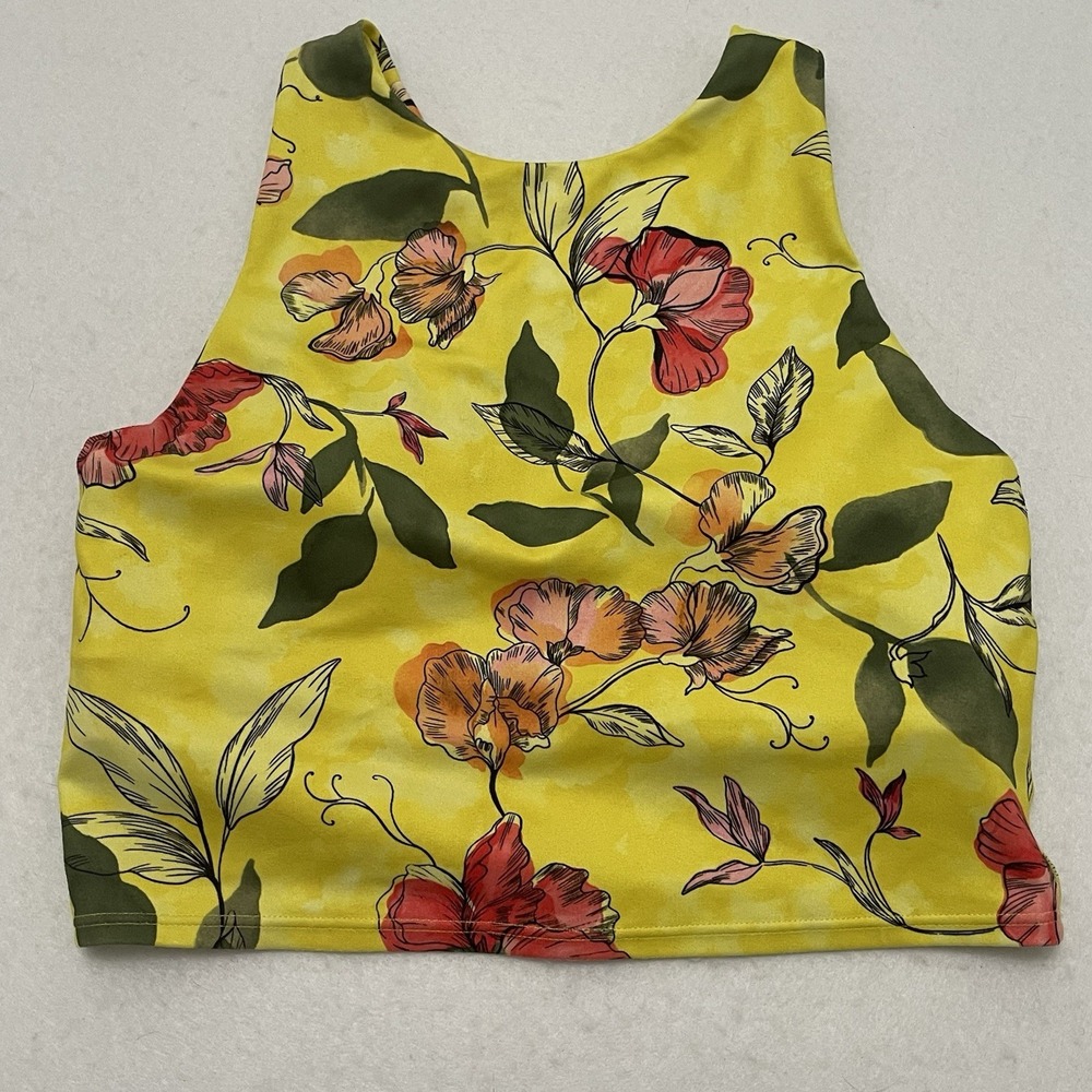 Athleta Conscious Crop Tank Top Women Small Yellow Floral Racerback Built-In Bra